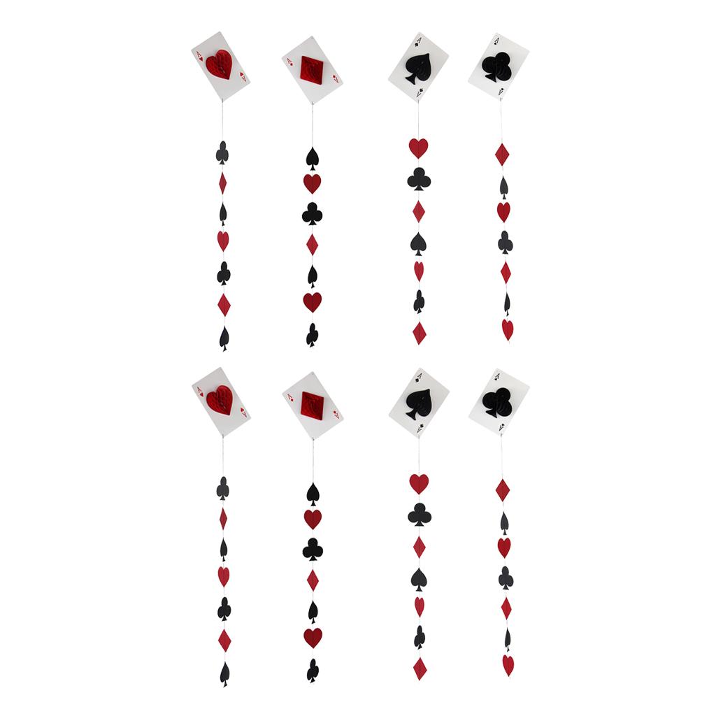 8x Casino Party Paper Poker Card Honeycomb Ball Garlands Hanging Decorations