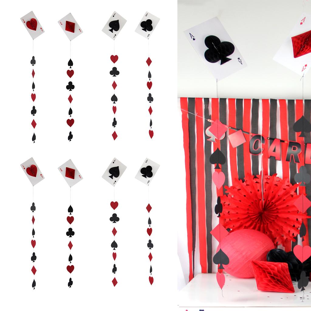 8x Casino Party Paper Poker Card Honeycomb Ball Garlands Hanging Decorations
