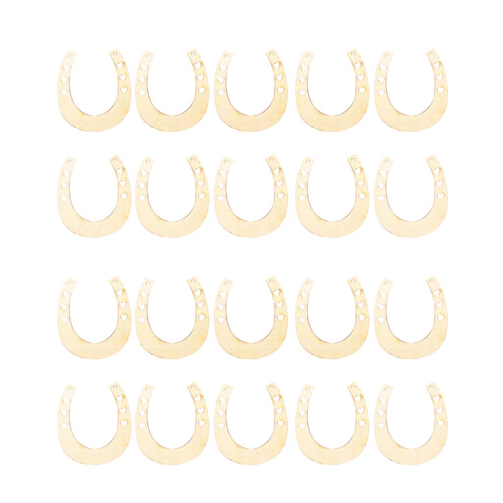 24pcs Unpainted Wooden Cut Horseshoes with Heart Cutout Pieces Crafting