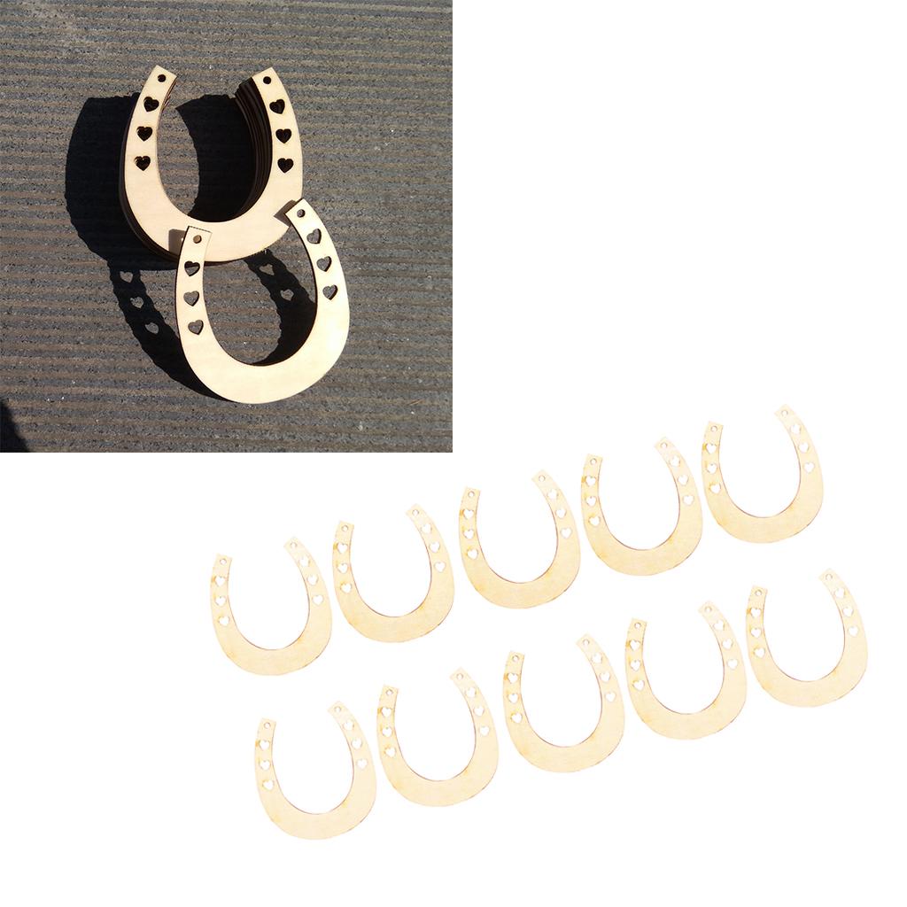 24pcs Unpainted Wooden Cut Horseshoes with Heart Cutout Pieces Crafting