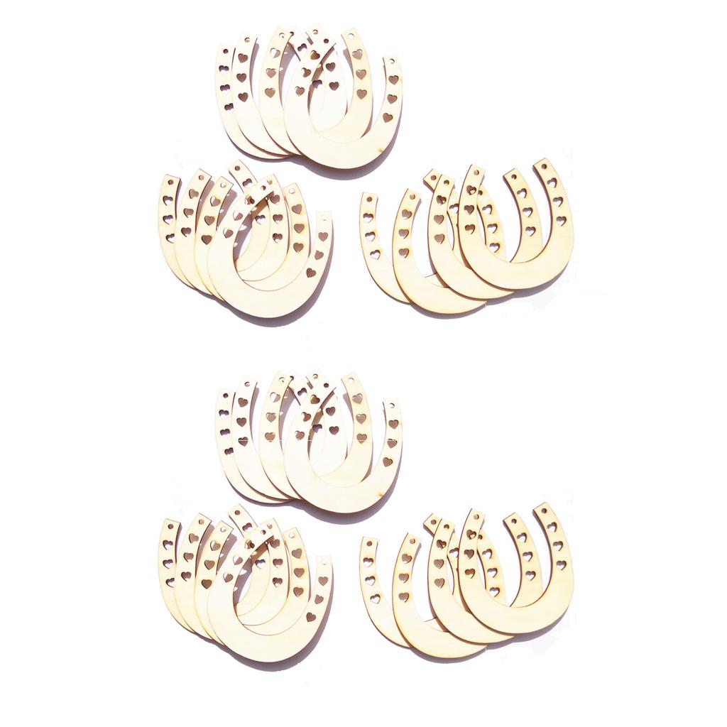 24pcs Unpainted Wooden Cut Horseshoes with Heart Cutout Pieces Crafting
