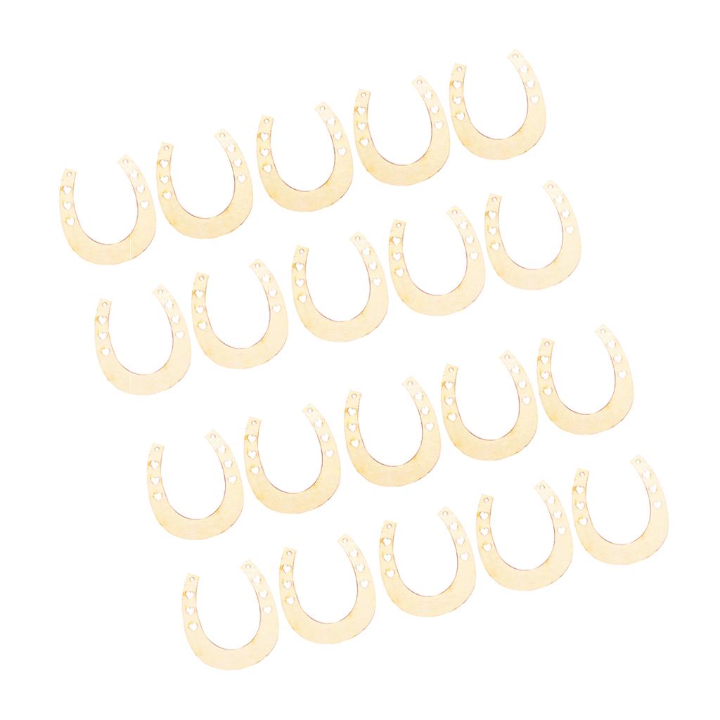 24pcs Unpainted Wooden Cut Horseshoes with Heart Cutout Pieces Crafting