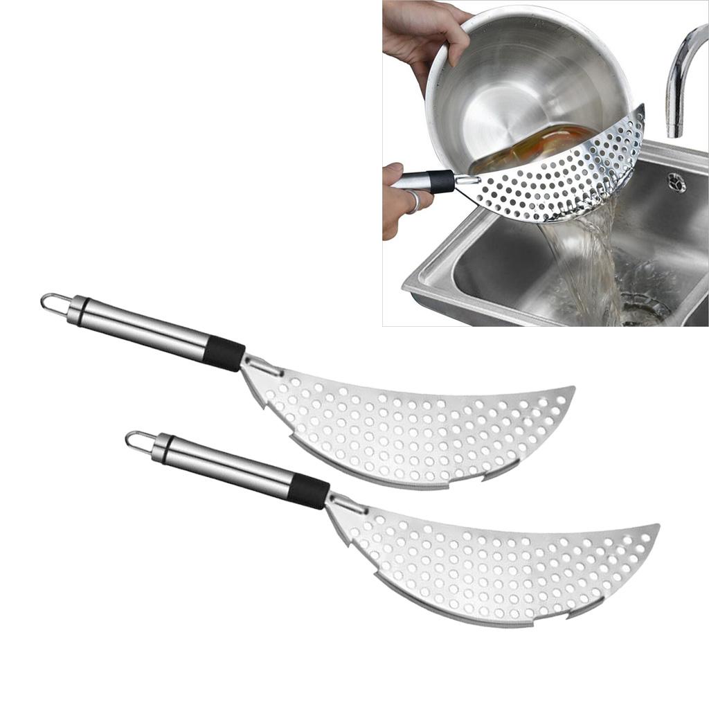 2pcs Stainless Steel Half-Moon Pan Strainer Pot Drainer Pasta Strainer