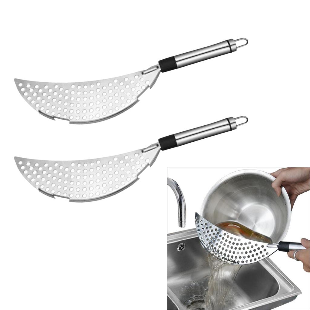 2pcs Stainless Steel Half-Moon Pan Strainer Pot Drainer Pasta Strainer