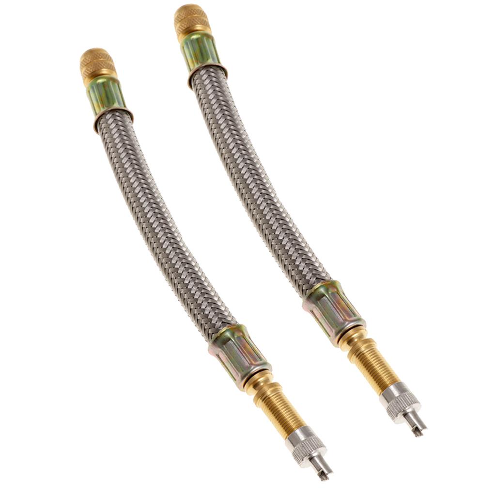 2X Flexible Braided Stainless Steel Tyre Valve Stem Extension Adapter 150mm
