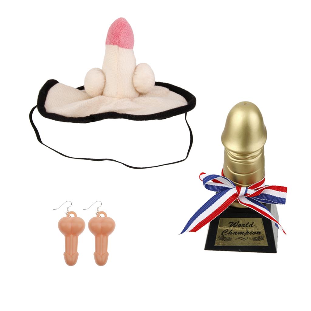 3 Pieces Funny Willy Shape Eye Mask Earrings Trophy Hen Party Accessories