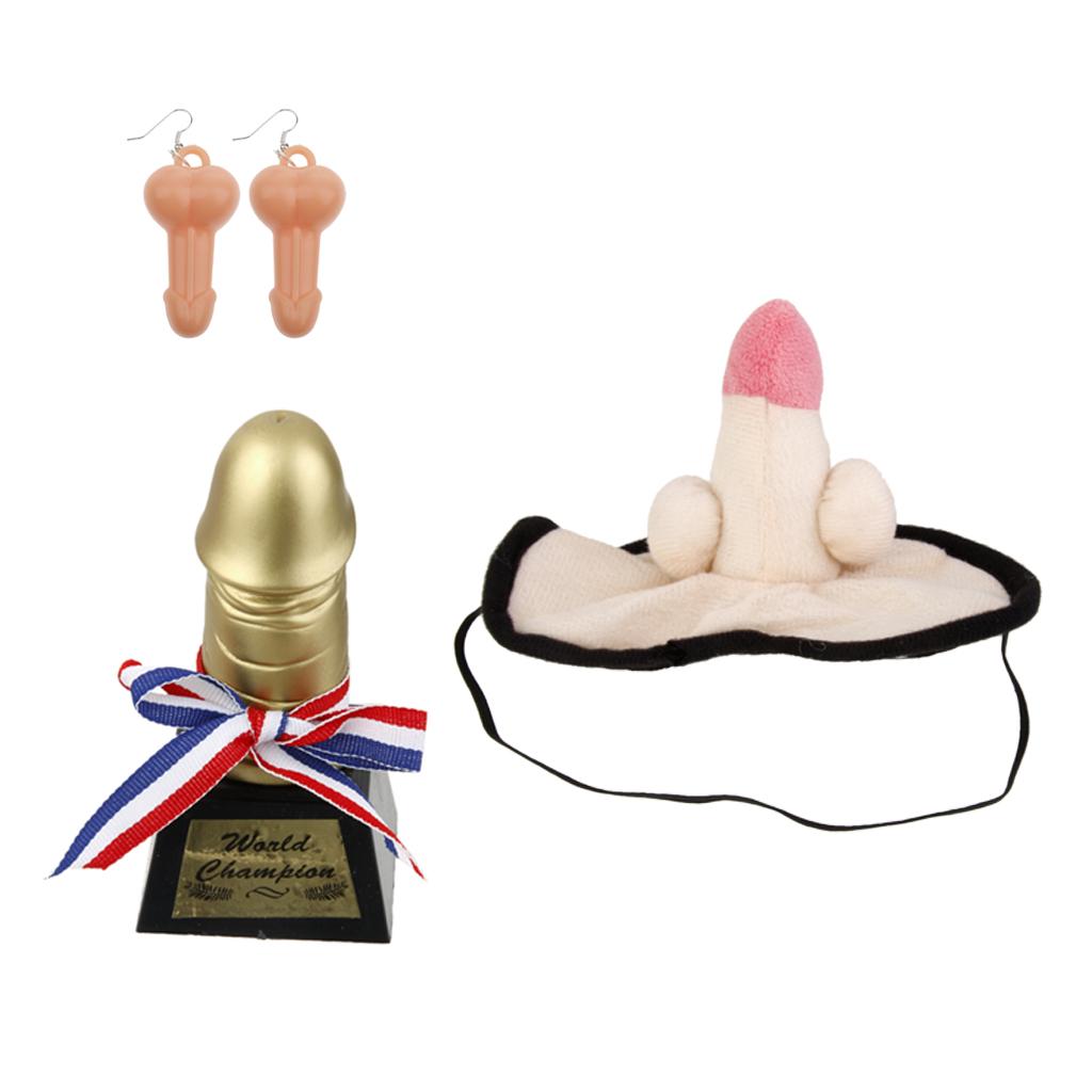3 Pieces Funny Willy Shape Eye Mask Earrings Trophy Hen Party Accessories