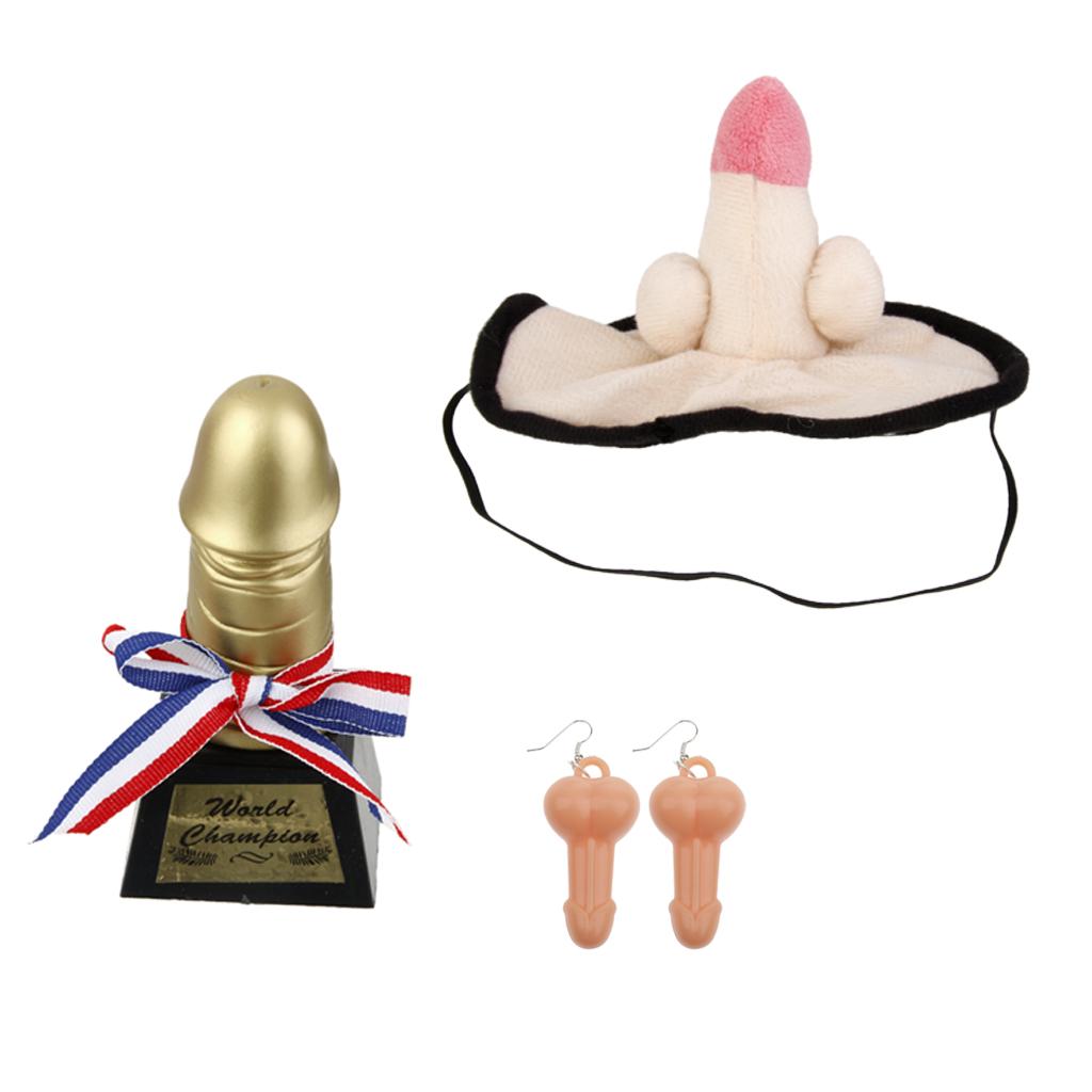 3 Pieces Funny Willy Shape Eye Mask Earrings Trophy Hen Party Accessories