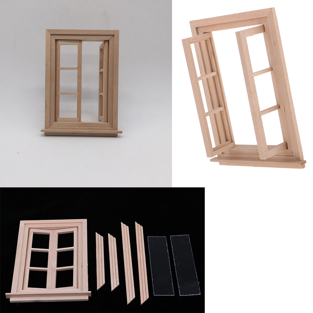 3 Pieces 1/12 Dollhouse Miniature Unpainted Wood 6 Pane Double Window Frame