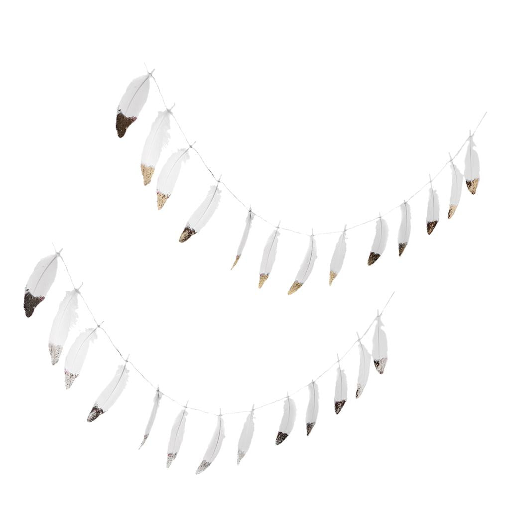 2 Pieces Boho Gold Silver Dipped White Feather Tassel Garland Wall Decor