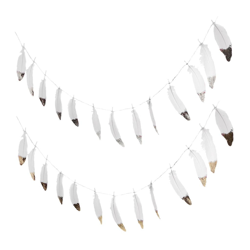 2 Pieces Boho Gold Silver Dipped White Feather Tassel Garland Wall Decor