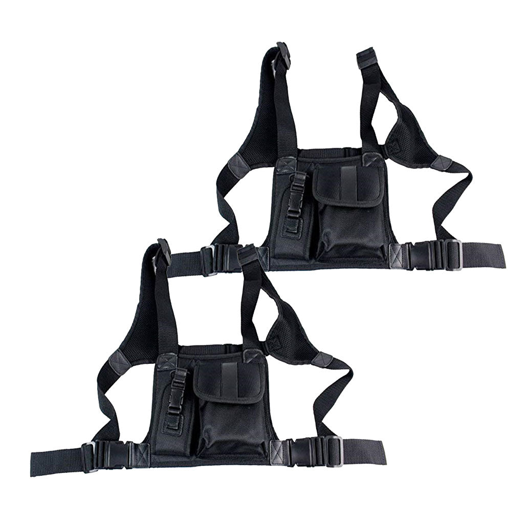 2x Radio Chest Harness Chest Front Pack Pouch Holster Vest Rig for Radio