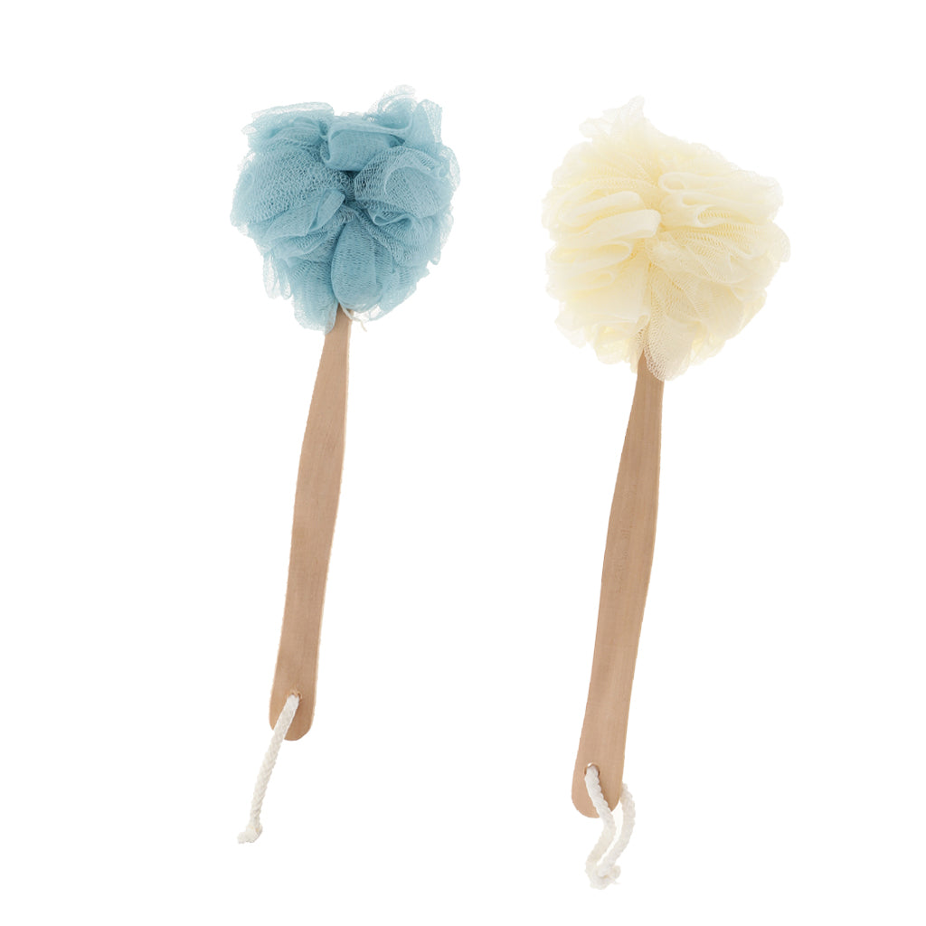 2 Pcs Long Handle Shower Puff Pouf Sponge Exfoliating Mesh Brush Scrubber