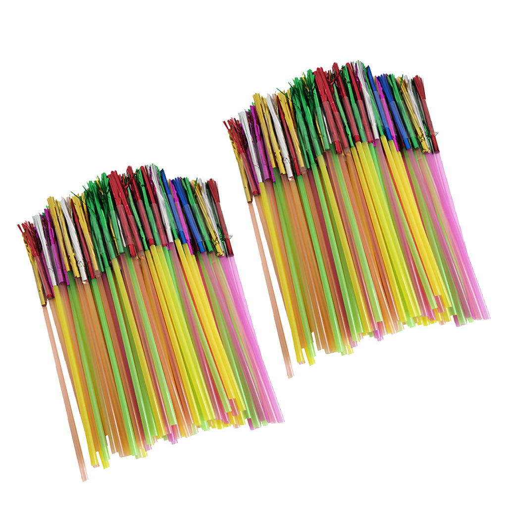 200pcs Metallic Foil Fringe Fireworks Cocktail Party Straws Decor Random