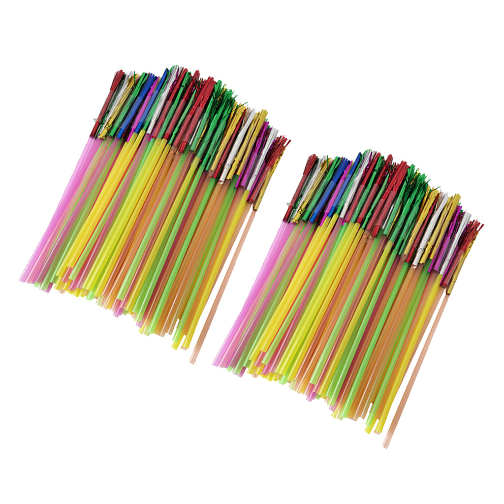 200pcs Metallic Foil Fringe Fireworks Cocktail Party Straws Decor Random