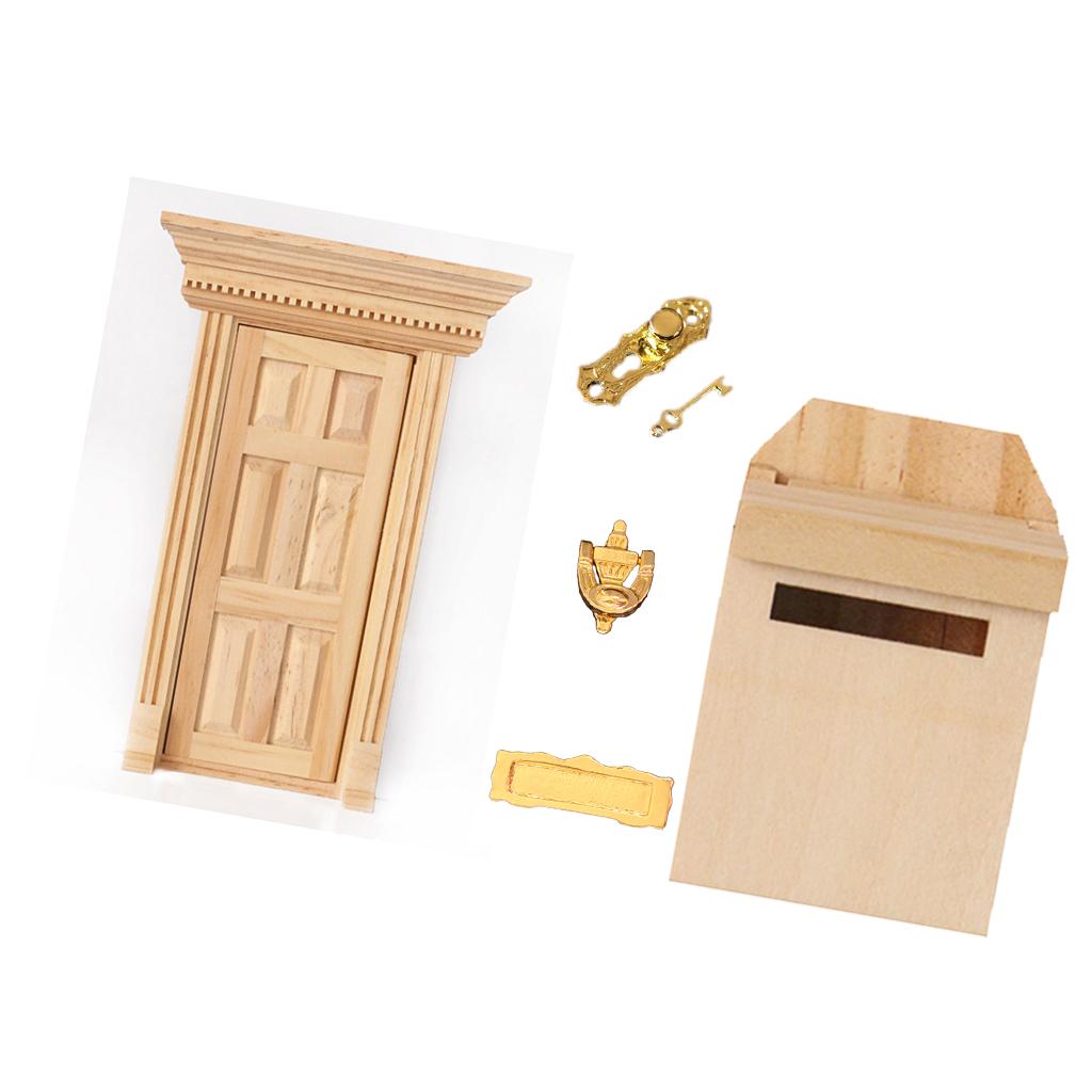 1:12 Dolls House Miniature Natural Wood Color Wooden Door & Mailbox