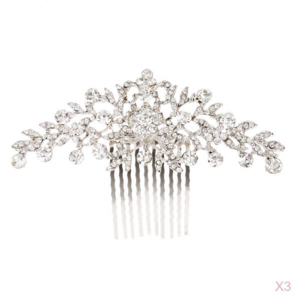 3 Pieces Bridal Wedding Flower Diamante Crystal Rhinestone Women Hair Comb