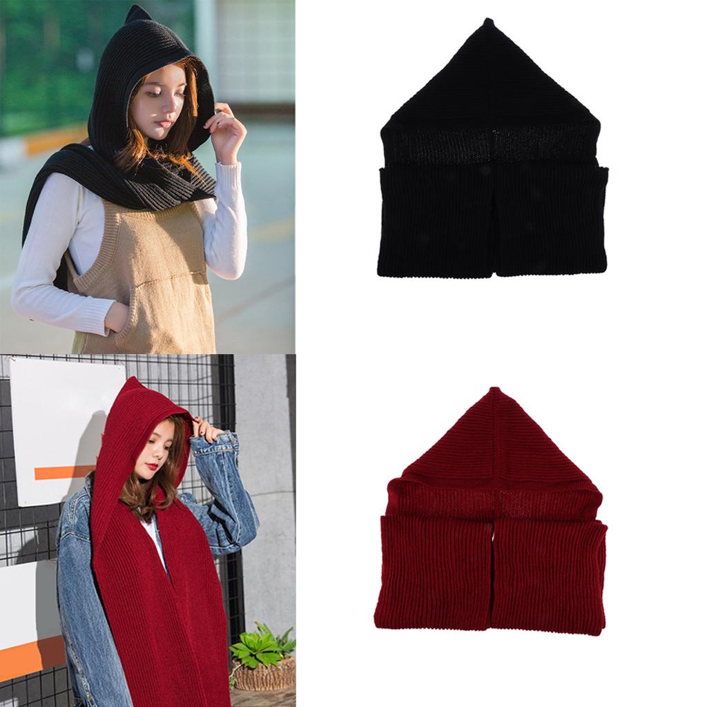 2pcs Parent-child Winter Knit Hooded Scarf Headscarf Neck Warmer Hoodie Hat