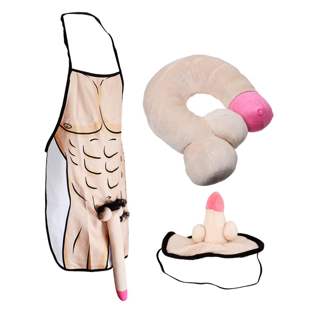 3 Pieces Funny Willy Eye Mask Neck Pillow Apron Hen Night Party Accessory