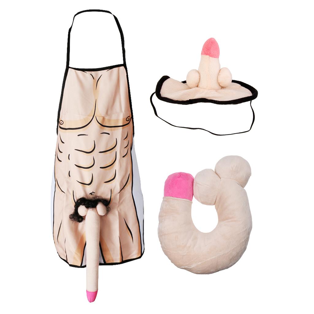 3 Pieces Funny Willy Eye Mask Neck Pillow Apron Hen Night Party Accessory