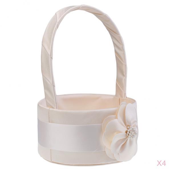 4 Pieces Champagne Satin Floral Bud Flower Girl Basket Wedding Ceremony