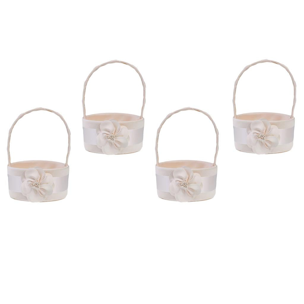 4 Pieces Champagne Satin Floral Bud Flower Girl Basket Wedding Ceremony