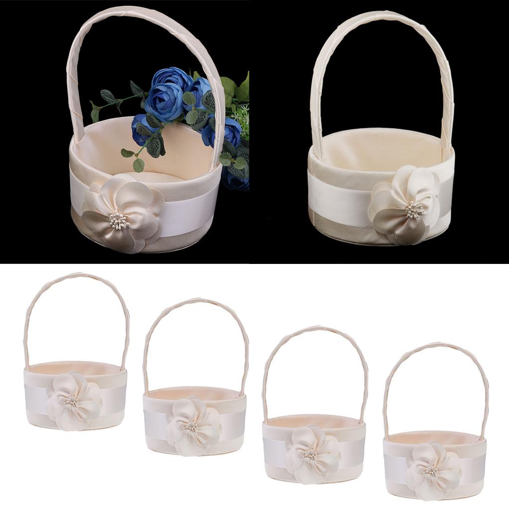 4 Pieces Champagne Satin Floral Bud Flower Girl Basket Wedding Ceremony