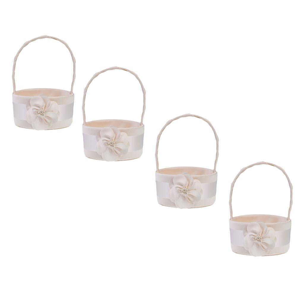 4 Pieces Champagne Satin Floral Bud Flower Girl Basket Wedding Ceremony