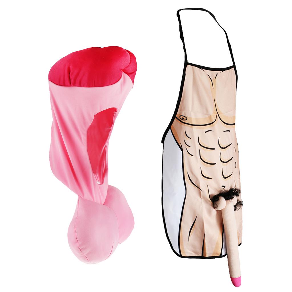 2 Pieces Willy Design Men Apron Cap Chef Hat Hen Night Party Accessories