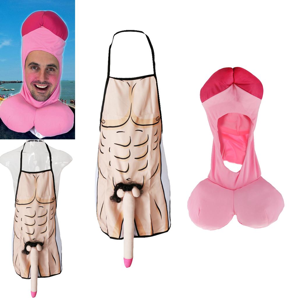 2 Pieces Willy Design Men Apron Cap Chef Hat Hen Night Party Accessories