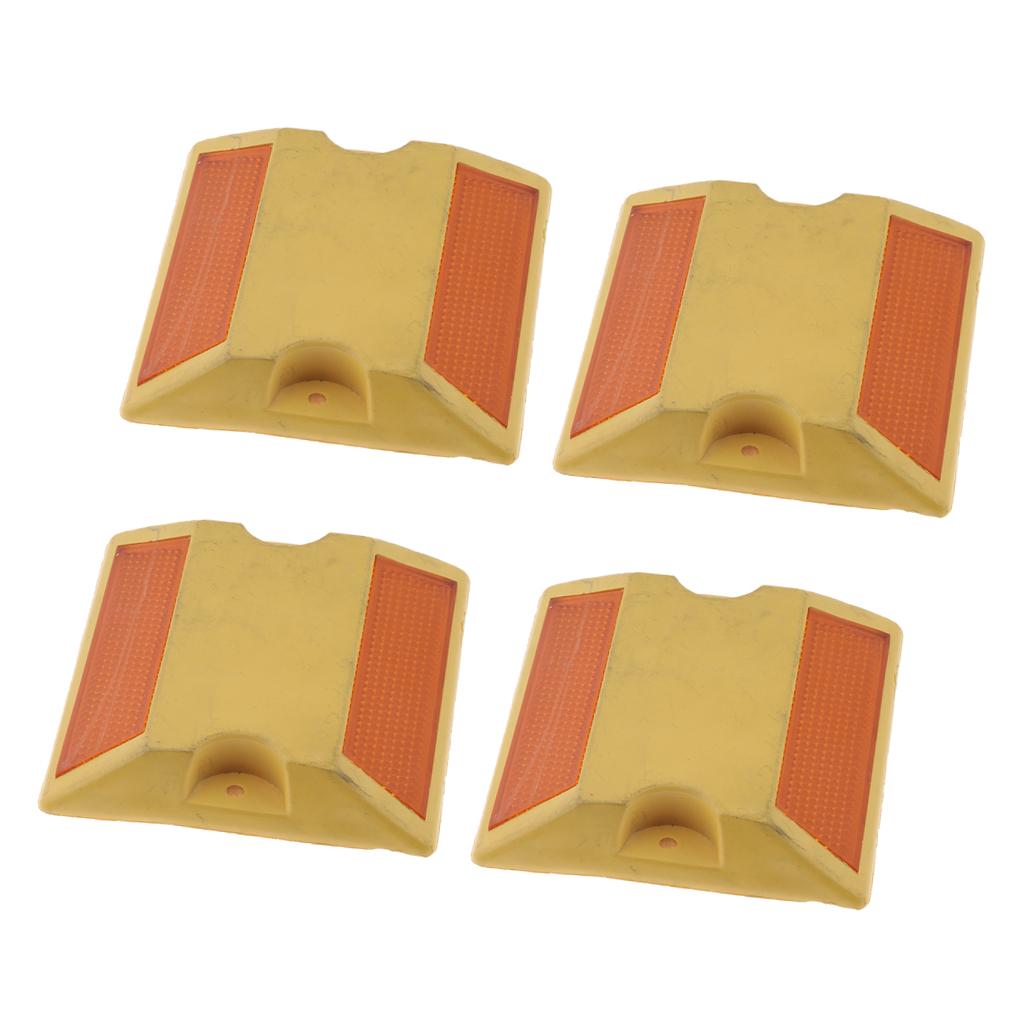 4Pcs Commercial Reflective Road Pavement Marker Reflective Road Sign, Yellow