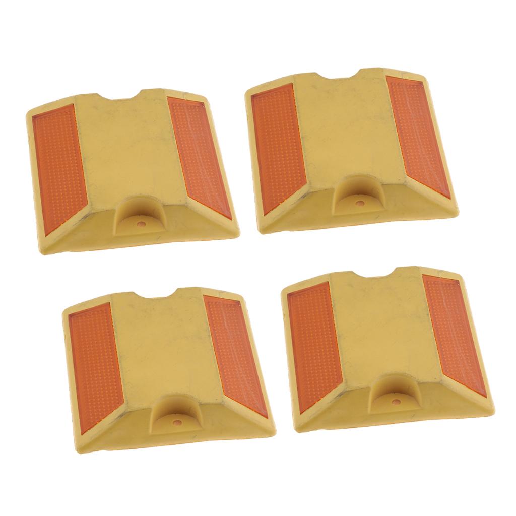 4Pcs Commercial Reflective Road Pavement Marker Reflective Road Sign, Yellow