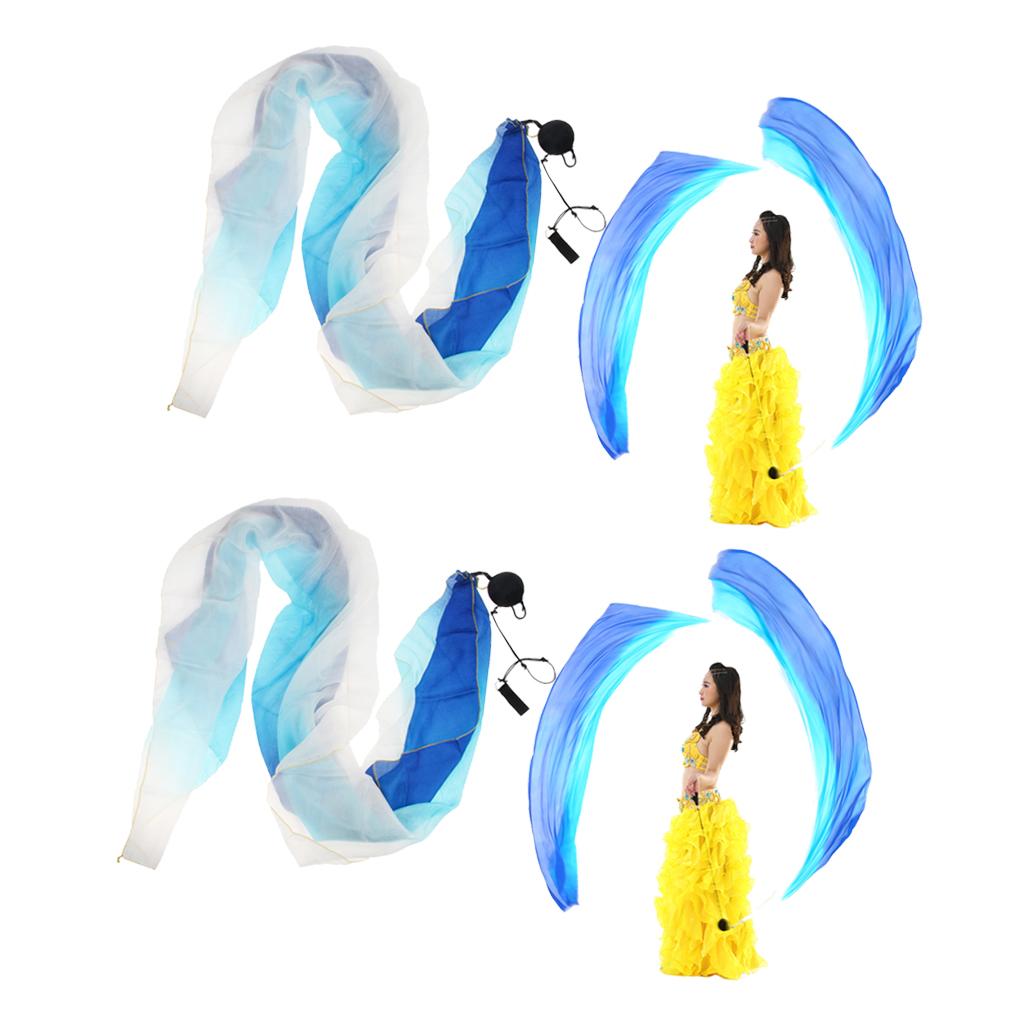 2x Belly Dance Silk Veil Poi Throw Balls Dancing Accessories Turqoise Blue