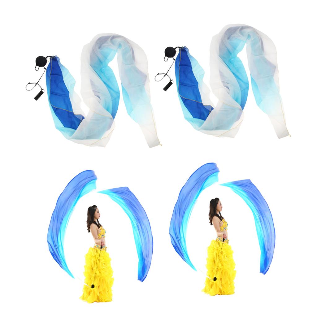 2x Belly Dance Silk Veil Poi Throw Balls Dancing Accessories Turqoise Blue