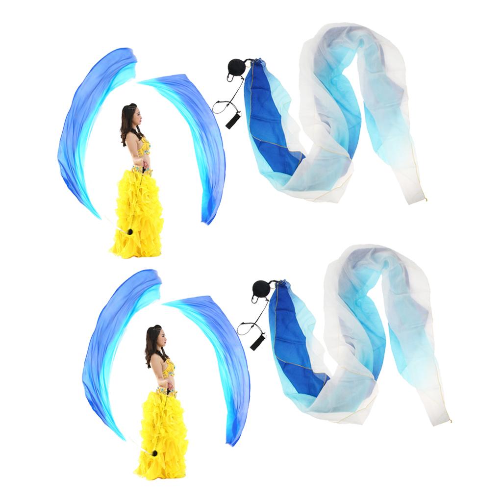 2x Belly Dance Silk Veil Poi Throw Balls Dancing Accessories Turqoise Blue