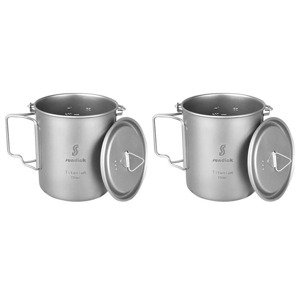 2pcs 750ml Titanium Portable Camping Cooking Hanging Pot Tea Water Mug Cup