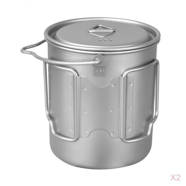 2pcs 750ml Titanium Portable Camping Cooking Hanging Pot Tea Water Mug Cup