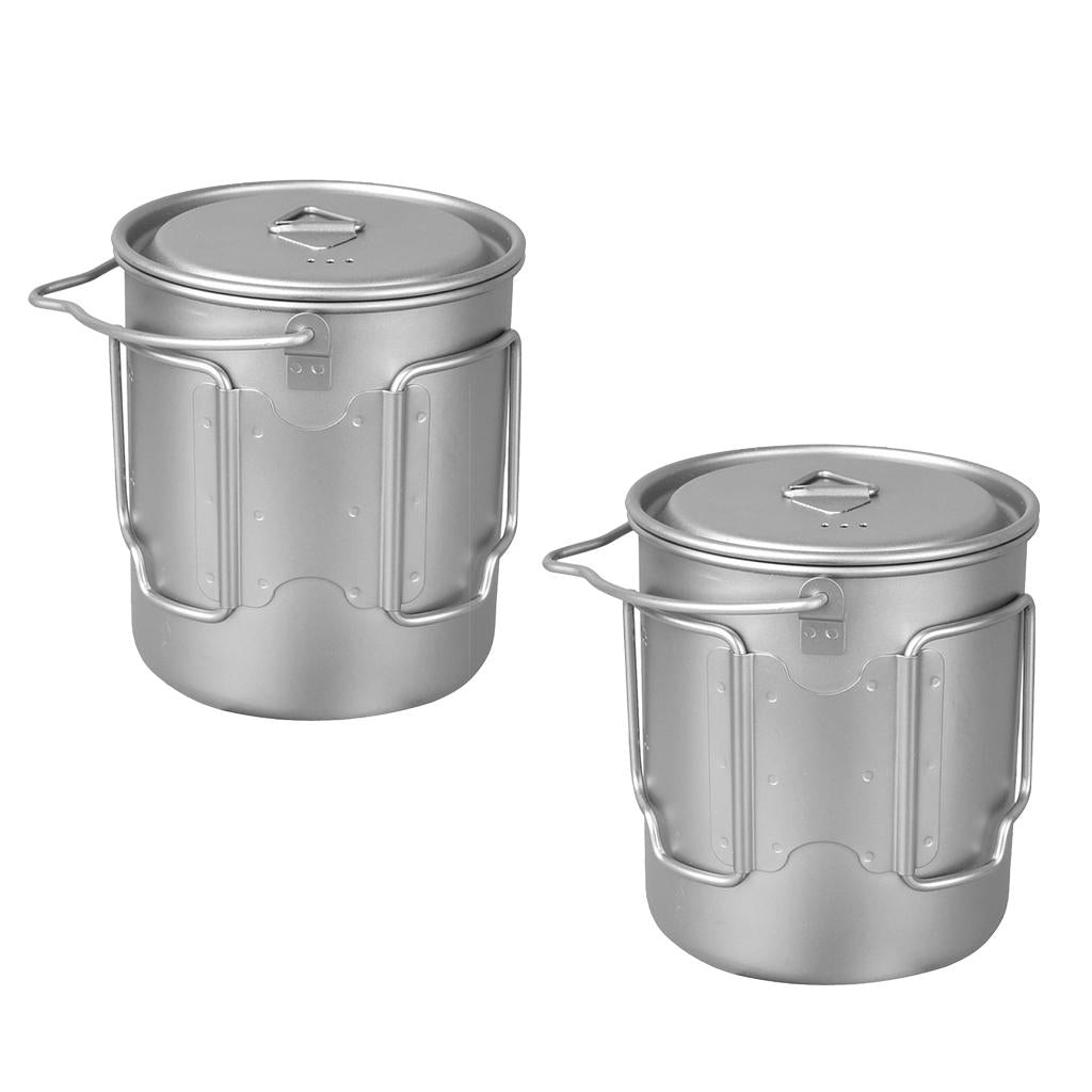 2pcs 750ml Titanium Portable Camping Cooking Hanging Pot Tea Water Mug Cup