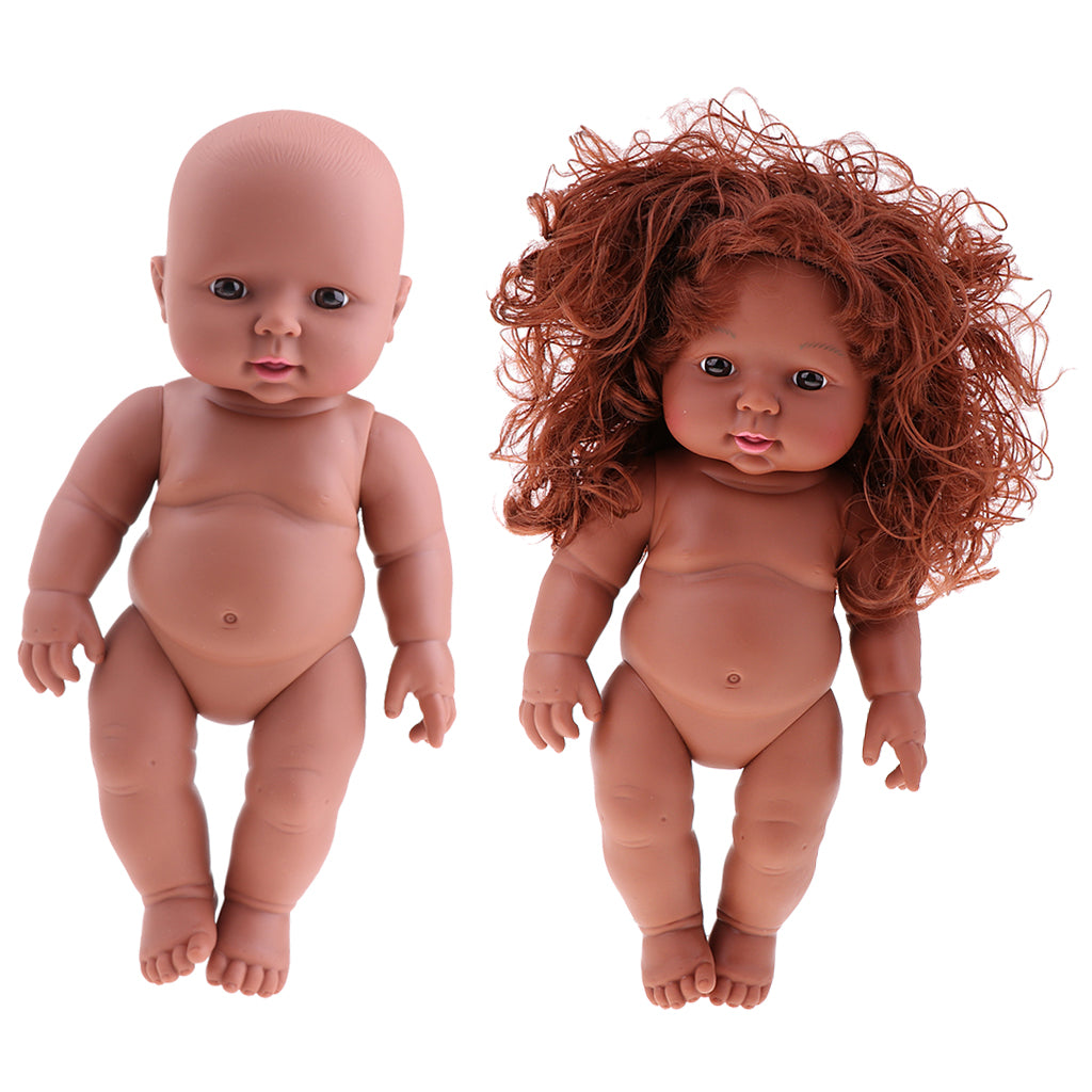 2pcs 30cm Cute Vinyl African Reborn Nude Baby Doll Model Kids Sleeping Toy