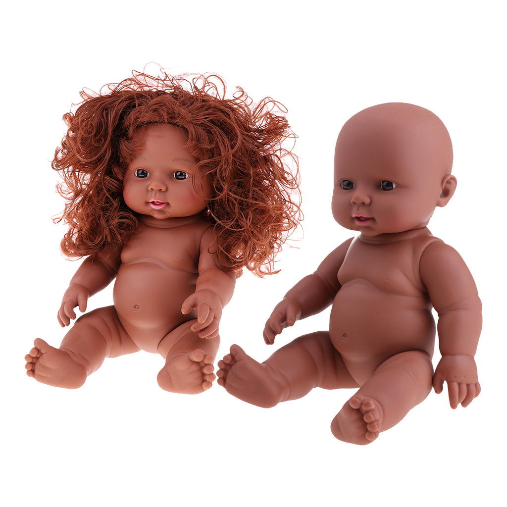 2pcs 30cm Cute Vinyl African Reborn Nude Baby Doll Model Kids Sleeping Toy