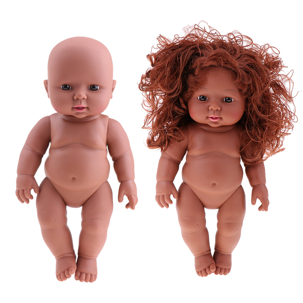 2pcs 30cm Cute Vinyl African Reborn Nude Baby Doll Model Kids Sleeping Toy