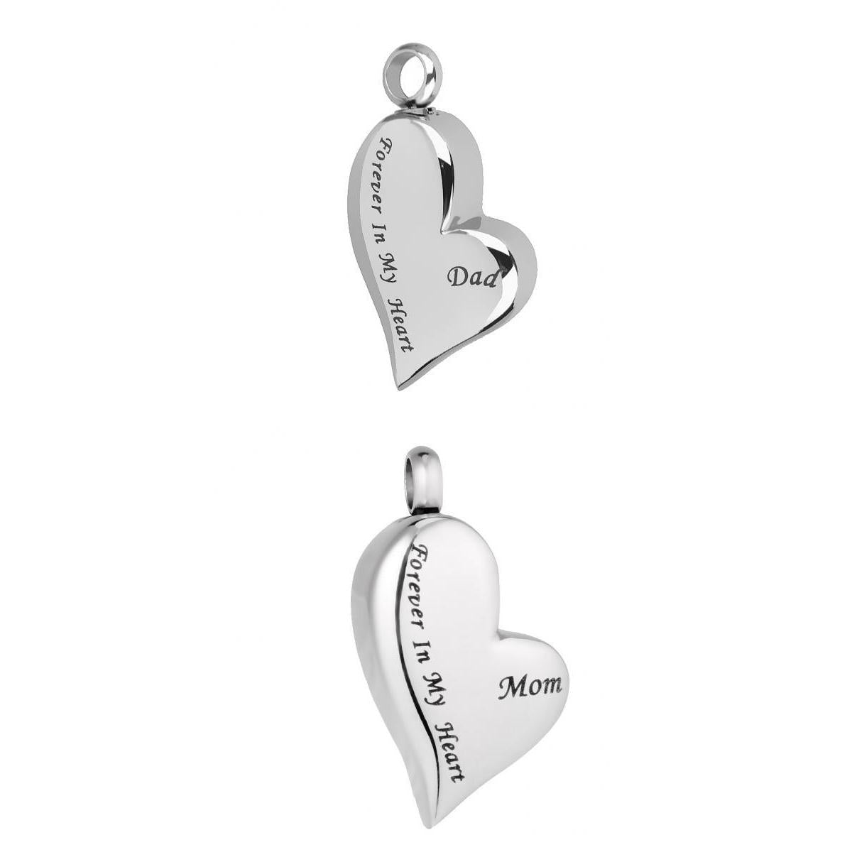 2 Pieces Stainless Steel Urn Cremation Pendant Mom / Dad Forever in My Heart