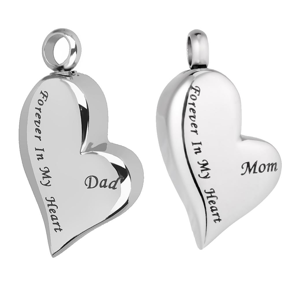 2 Pieces Stainless Steel Urn Cremation Pendant Mom / Dad Forever in My Heart