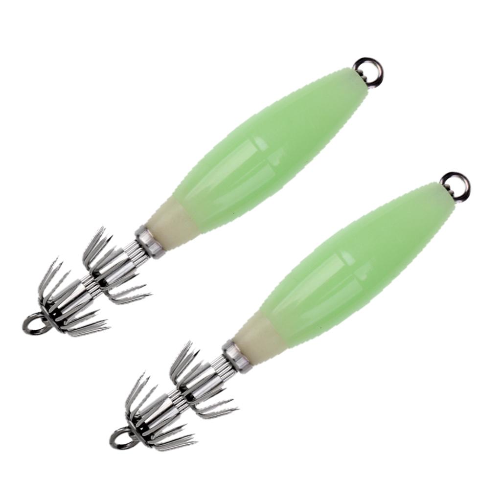 2pcs Luminous Octopus Squid Jig Hook 9.5cm/17g Saltwater Fishing Lure Bait