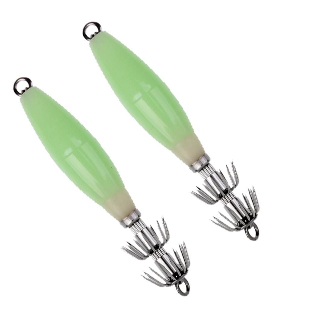2pcs Luminous Octopus Squid Jig Hook 9.5cm/17g Saltwater Fishing Lure Bait