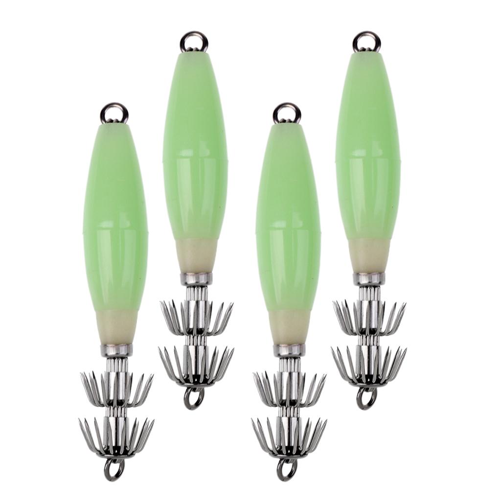 4pcs Luminous Octopus Squid Jig Hook 9.5cm/17g Saltwater Fishing Lure Bait