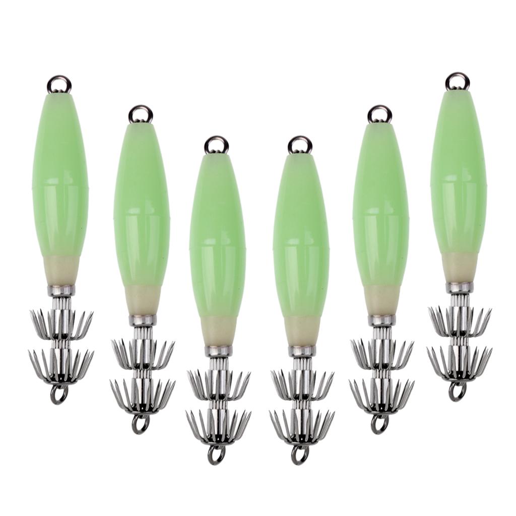 6pcs Luminous Octopus Squid Jig Hook 9.5cm/17g Saltwater Fishing Lure Bait