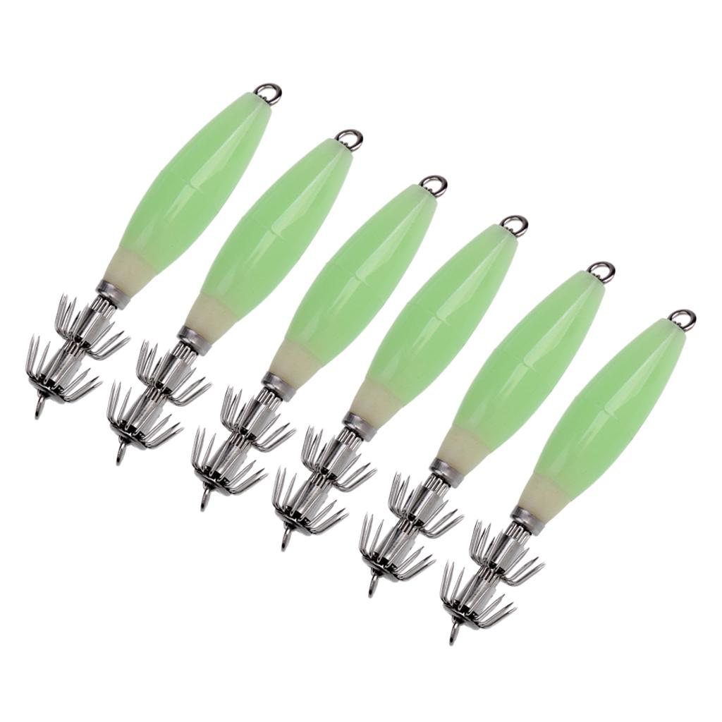 6pcs Luminous Octopus Squid Jig Hook 9.5cm/17g Saltwater Fishing Lure Bait