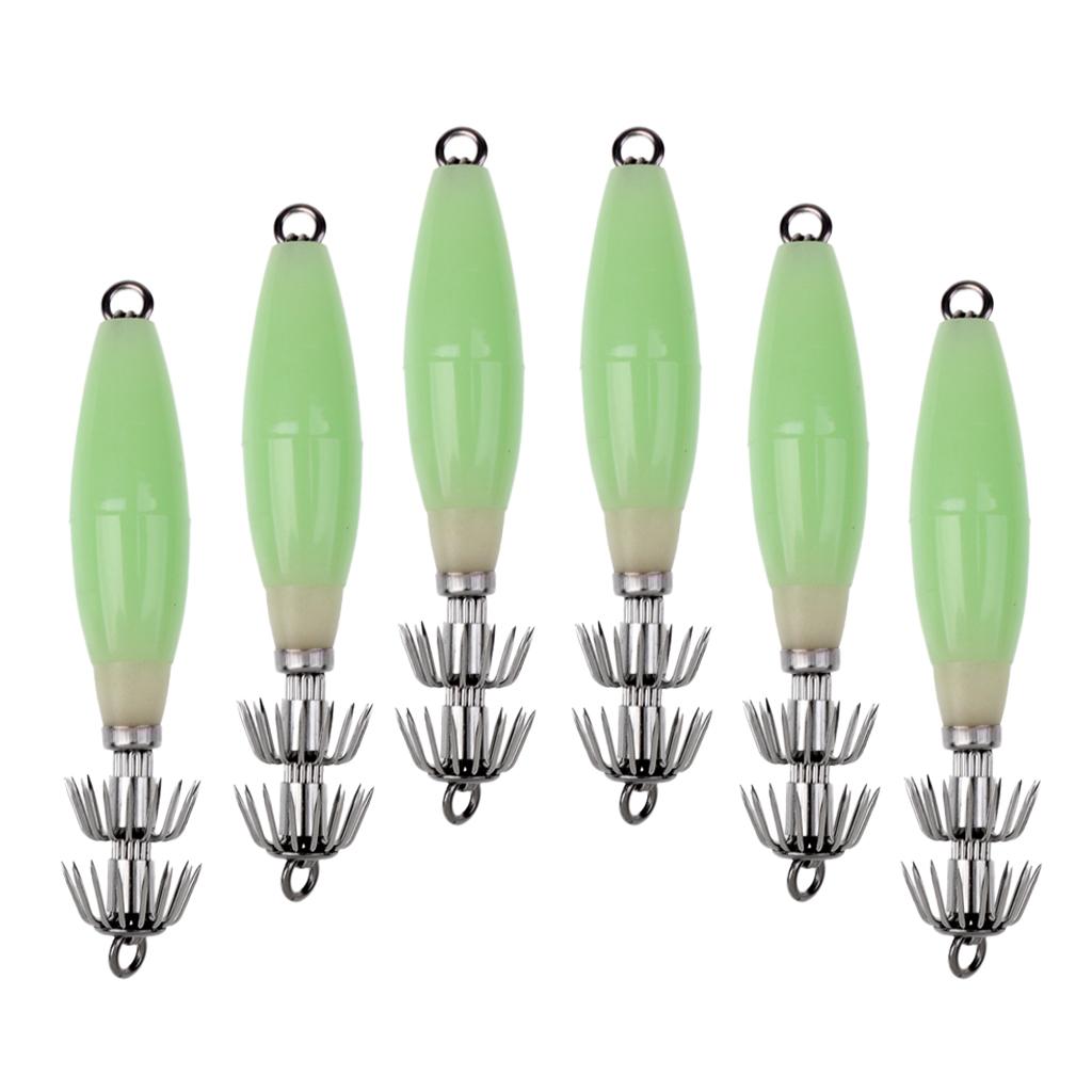6pcs Luminous Octopus Squid Jig Hook 9.5cm/17g Saltwater Fishing Lure Bait