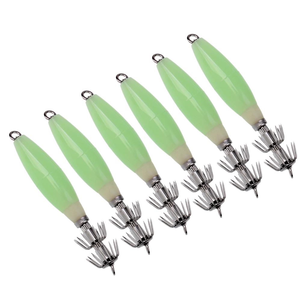 6pcs Luminous Octopus Squid Jig Hook 9.5cm/17g Saltwater Fishing Lure Bait